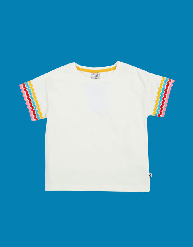 Frugi Ric Rac Trim T-Shirt, White (WHITE), large