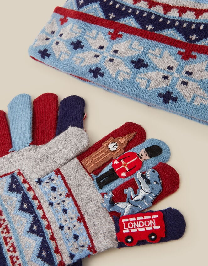 London Fair Isle Bobble Hat & Gloves Set, Grey (GREY), large