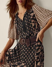 Raquel Patchwork Floral Print Midi Dress, Black (BLACK), large
