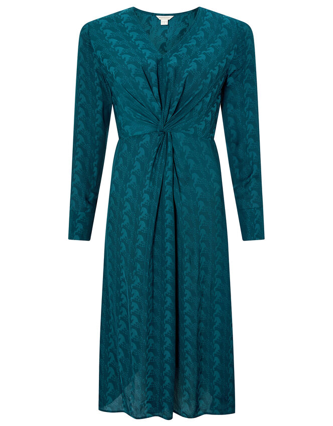 Heidi Horse Satin Jacquard Dress, Teal (TEAL), large