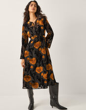 Reese Devoré Polka Dot Midi Dress, Black (BLACK), large