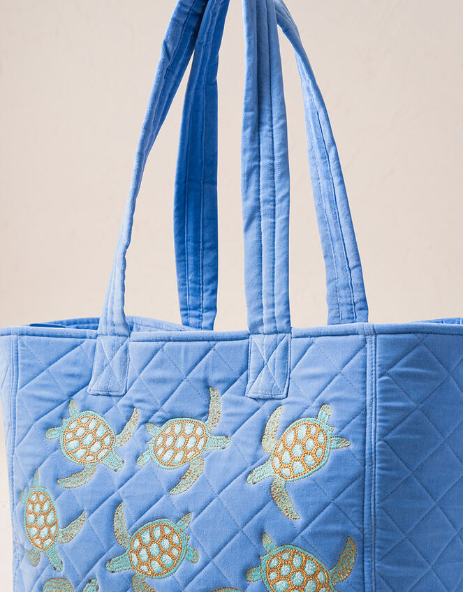 Elizabeth Scarlett Turtle Quilted Velvet Tote Bag, , large