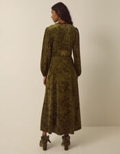 Jessi V-Neck Velvet Midi Dress, Green (KHAKI), large