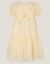 Leila Floral Embellished Party Dress, Yellow (LEMON), large