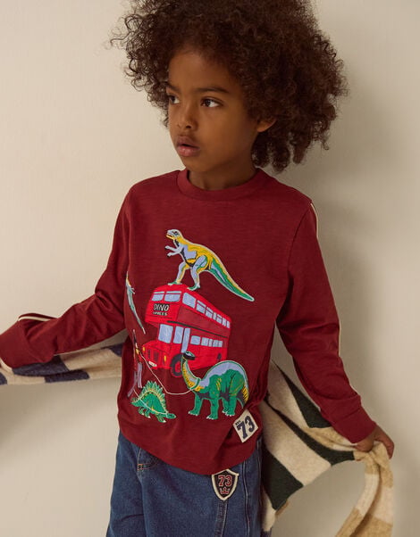 London Dinosaur Long Sleeve Top, Red (BURGUNDY), large