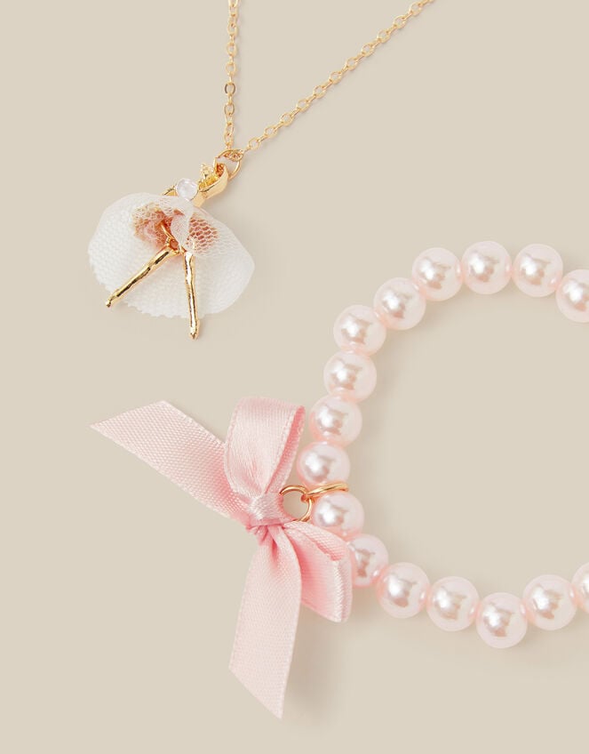 Ballerina Necklace & Pearl Bead Bracelet Gift Set, , large