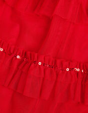 Sequin Bow Ruffle Trapeze Dress, Red (RED), large