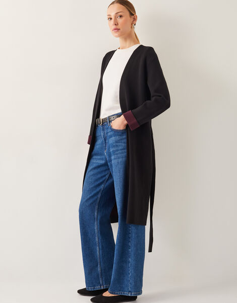 Beta Belted Longline Coatigan, Black (BLACK), large