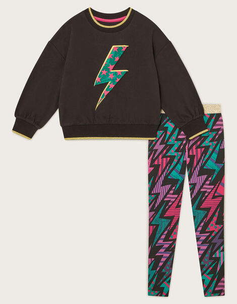 Lightning Bolt Sweatshirt and Leggings Set, Black (BLACK), large