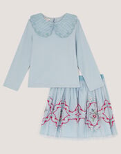 Mon Cheri Top & Mesh Disco Skirt Set, Blue (BLUE), large