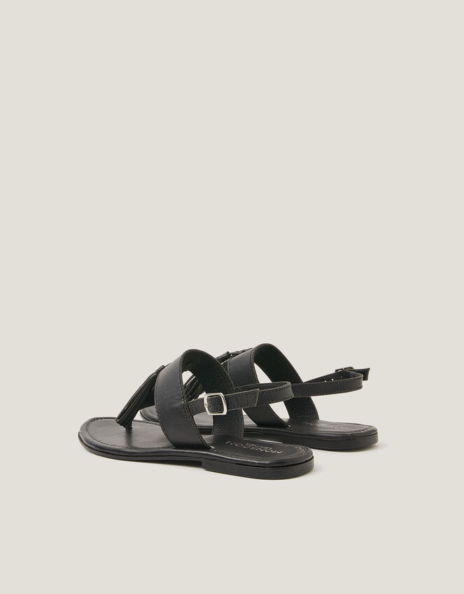 Cali Tassel Leather Sandals, Black (BLACK), large