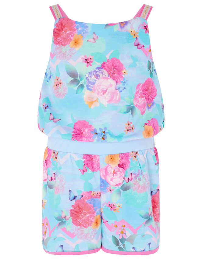 Floral Print Playsuit, Blue (TURQUOISE), large