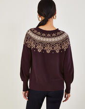 Floral Fairisle Jumper with Sustainable Cotton, Red (BERRY), large