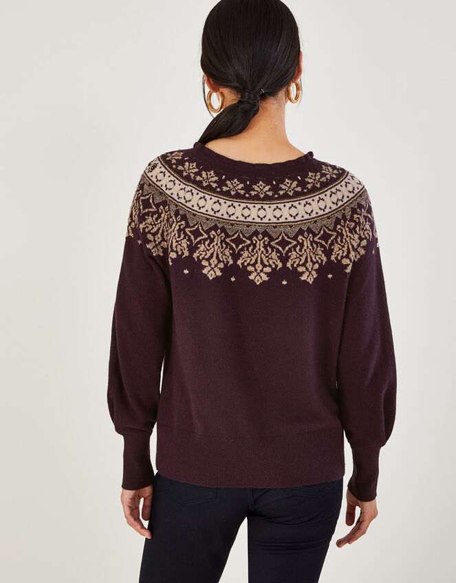 Floral Fairisle Jumper with Sustainable Cotton, Red (BERRY), large