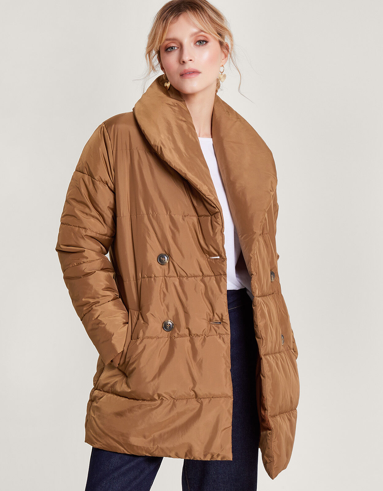Shannon Shawl Collar Padded Coat Camel Women s Coats Monsoon US