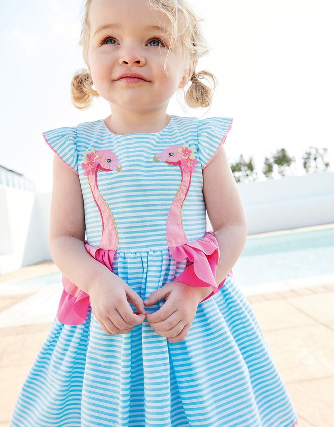 Baby Stripe Flamingo Dress , Blue (BLUE), large