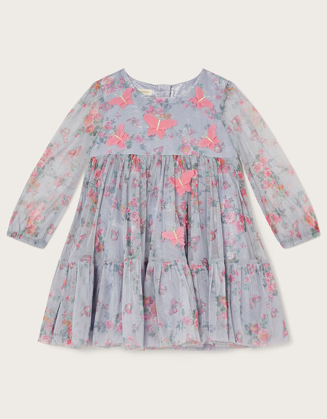 Baby Butterfly Mesh Floral Print Dress, Grey (GREY), large
