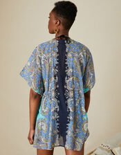 Bright Paisley Print Kaftan in Organic Cotton , Blue (BLUE), large