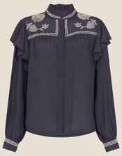 Victorian Embroidered Blouse, Grey (CHARCOAL), large