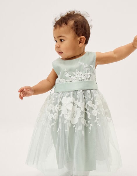 Baby Felicity Embroidered Floral Dress, Green (SAGE), large