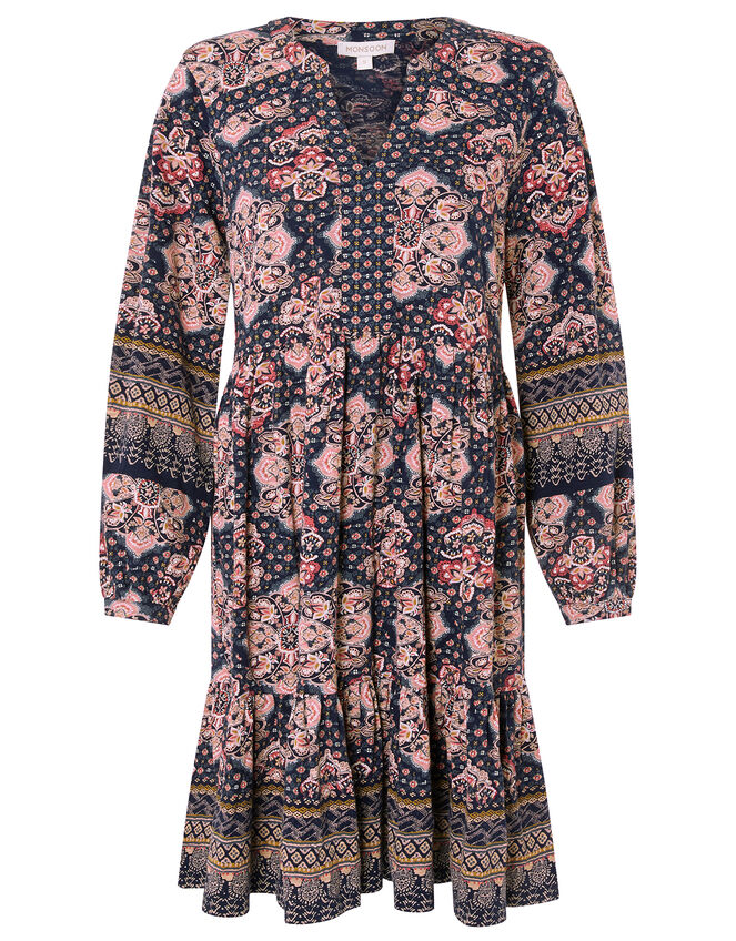 Rowan Heritage Print Dress in Organic Cotton, Blue (NAVY), large