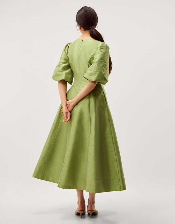 Beatrice Puff Sleeve A-Line Midi Dress, Green (PALE GREEN), large