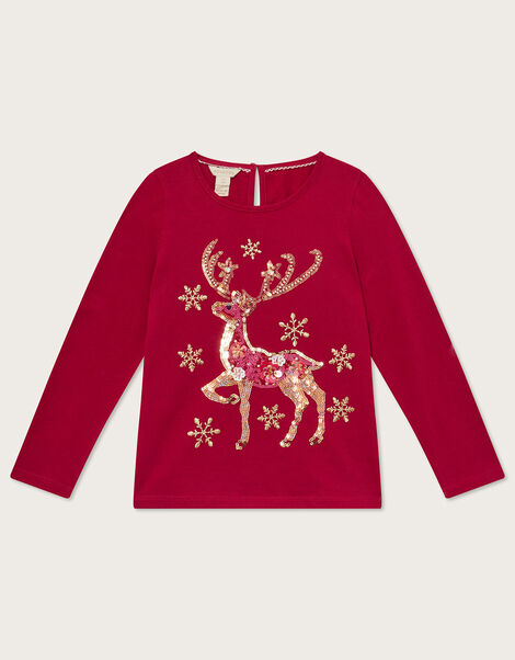 Christmas Reindeer Long Sleeve Top, Red (RED), large