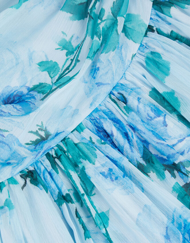 Texas One Shoulder Floral Prom Dress, Blue (BLUE), large