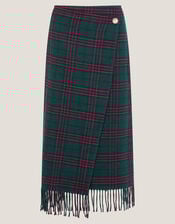 Monsoon x Sarah Corbett-Winder Tartan Fringe Midi Skirt, Teal (TEAL), large