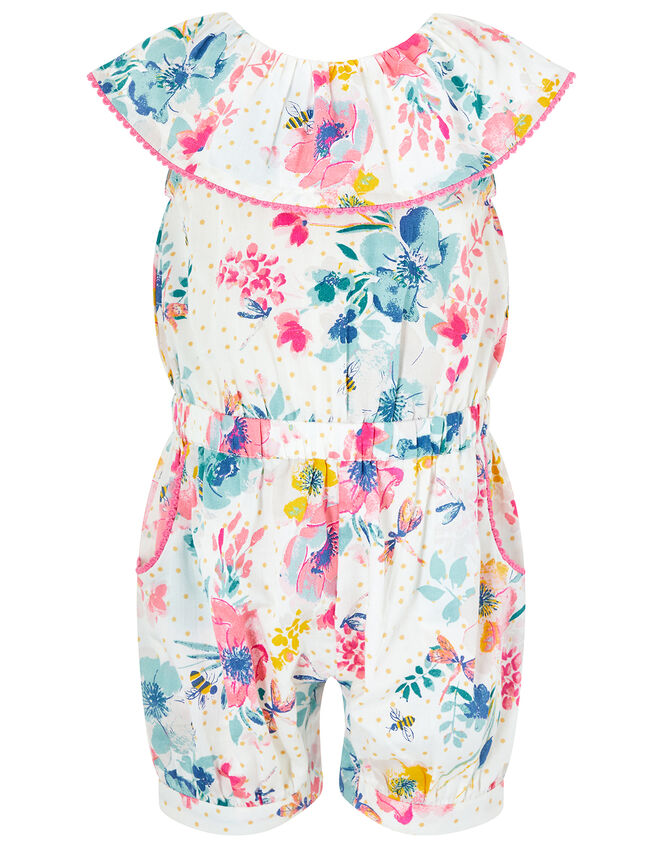 Baby Clarissa Floral Playsuit in Organic Cotton, Ivory (IVORY), large