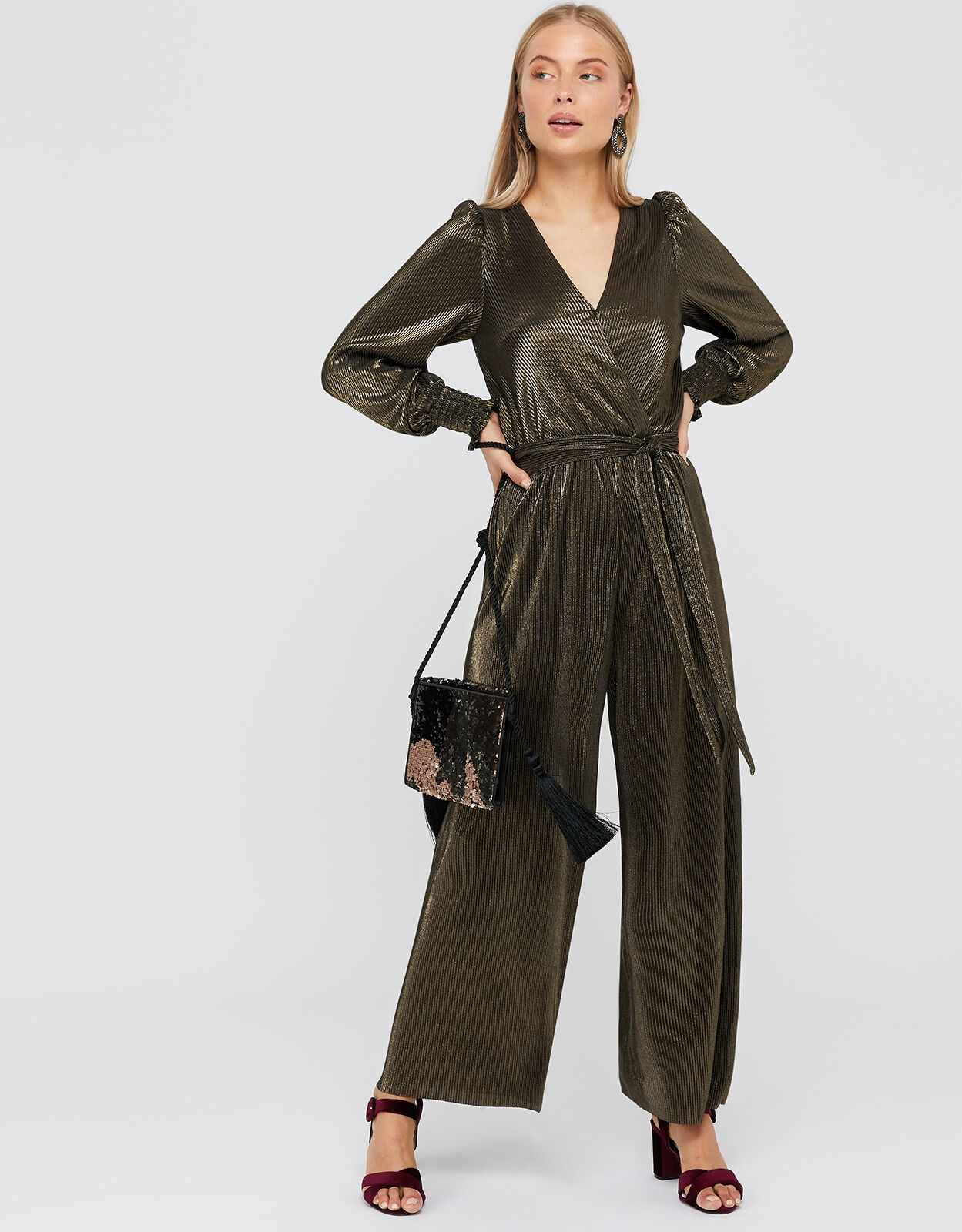 Gold plisse hot sale jumpsuit
