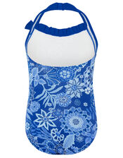 Flower Print Halter Swimsuit, Blue (BLUE), large