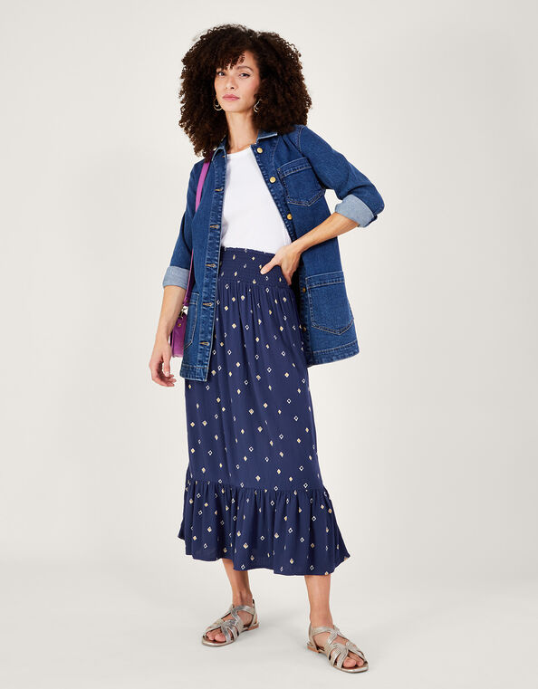 Motif Print Maxi Skirt in LENZING™ ECOVERO™, Blue (NAVY), large