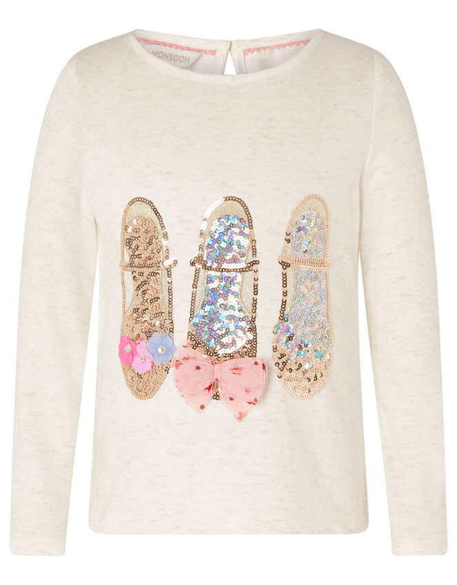 Sparkle Shoe Long Sleeve Top, Ivory (IVORY), large