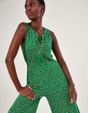 Geometric Print Jersey Jumpsuit in LENZING™ ECOVERO™, Green (GREEN), large