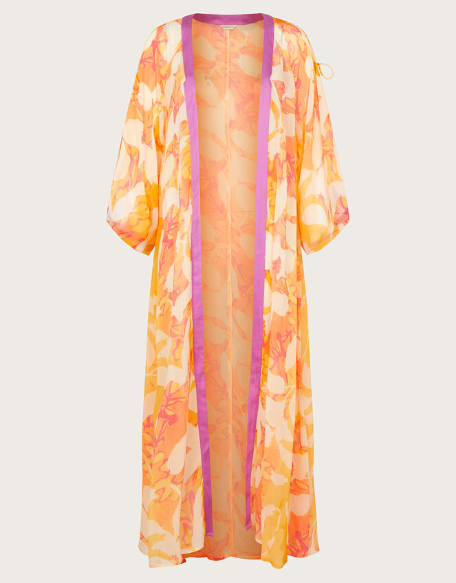 Abstract Print Longline Kimono, Orange (ORANGE), large