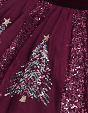Christmas Tree Sequin Velvet Party Dress, Red (BURGUNDY), large