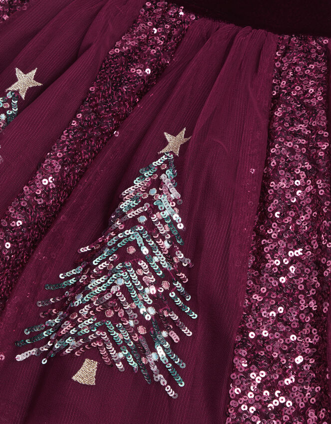 Christmas Tree Sequin Velvet Party Dress, Red (BURGUNDY), large