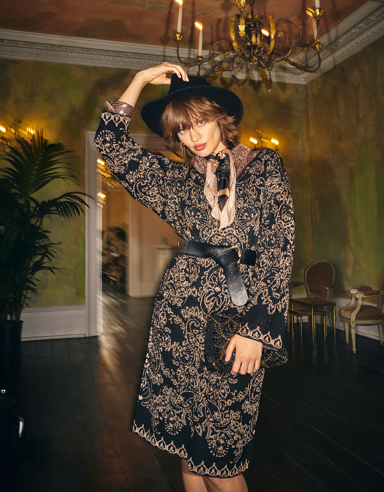 Monsoon black shop and gold dress