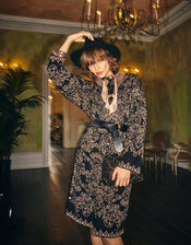 Kaftan Metallic Dress in Recycled Polyester, Black (BLACK), large