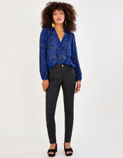 Raife Animal Print Shirt in Sustainable Viscose, Blue (COBALT), large