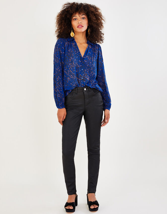 Raife Animal Print Shirt in Sustainable Viscose, Blue (COBALT), large