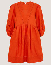 Noelle Embroidered Mini Dress, Orange (ORANGE), large