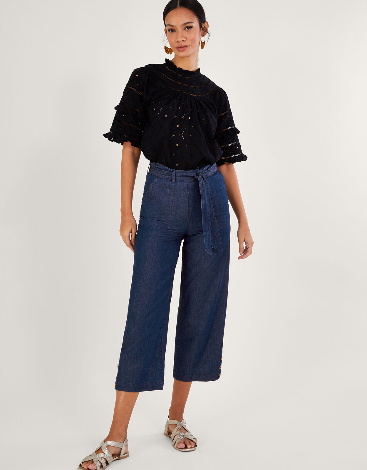 Denim Crop Trousers Blue