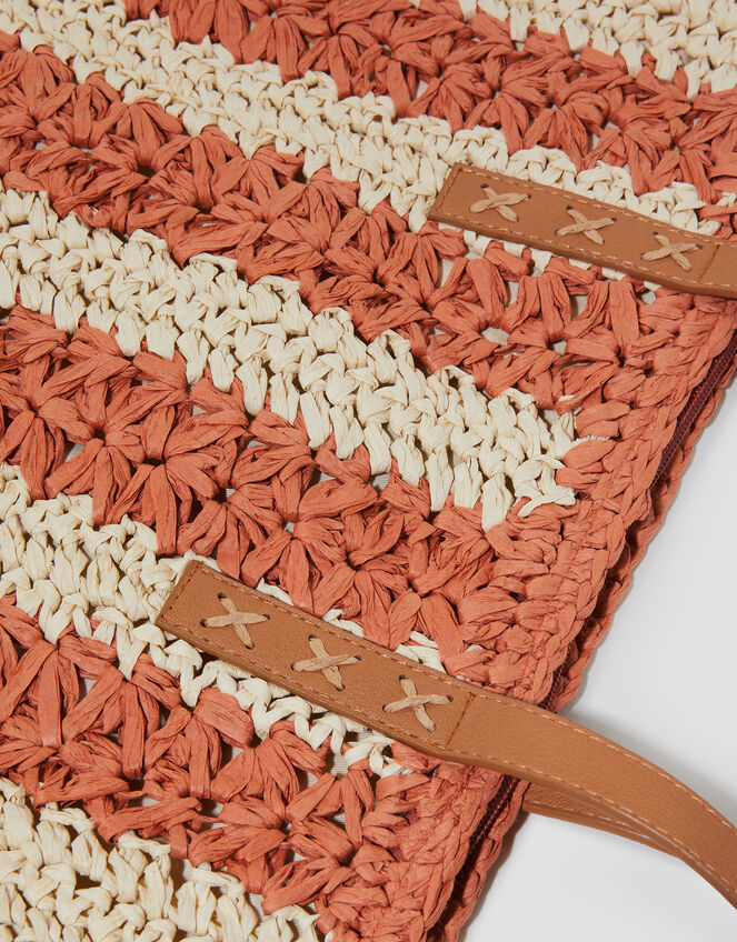 Lola Stripe Raffia Crochet Tote Bag, , large