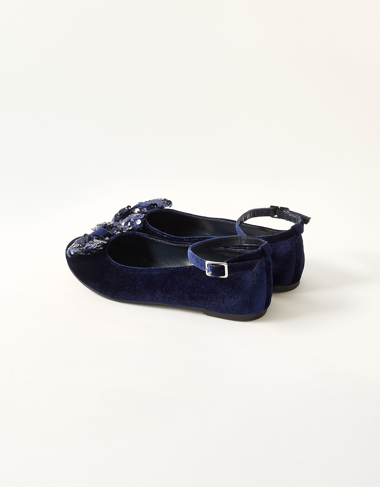 Sequin Bow Velvet Ballerina Flats Blue