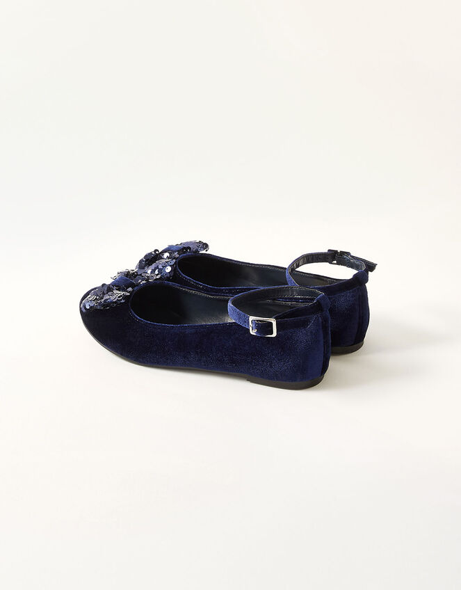 Sequin Bow Velvet Ballerina Flats, Blue (NAVY), large