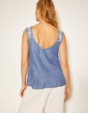 Isolde Embroidered Chambray Cami Top, Blue (DENIM BLUE), large