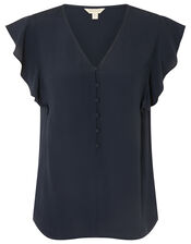 Ruffle Short Sleeve Blouse, Blue (NAVY), large
