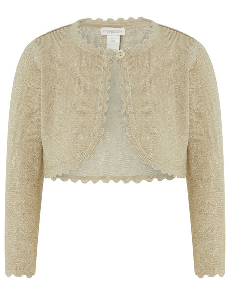 Baby Niamh Cropped Sparkle Knitted Cardigan, Gold (GOLD), large
